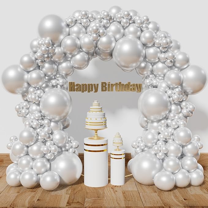 KAWKALSH Pearl White Balloon Arch Kit 111Pcs 18 12 5 Inch Latex Party Balloons Garland for Birthday Baby Shower Wedding Engagement Anniversary Christmas Party Decorations