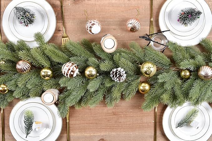 DearHouse Pine Christmas Garland,6Ft WinterArtificial Greenery Garland for Holiday Season Mantel Fireplace Table Runner Centerpiece Decor
