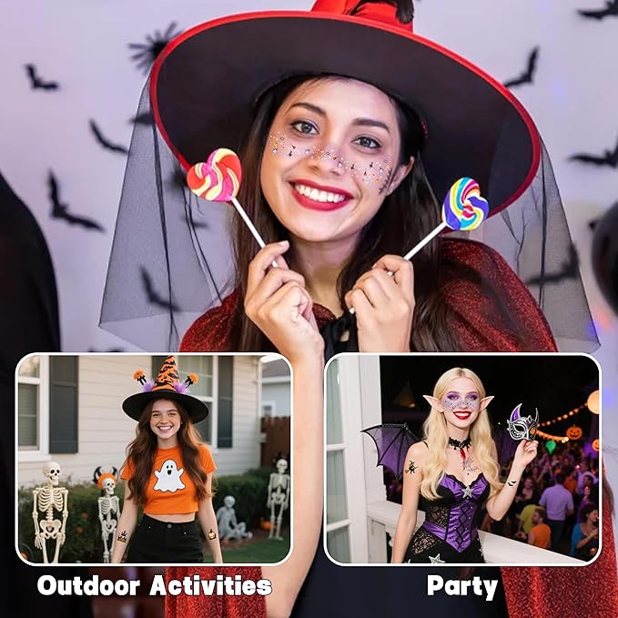 20 Pcs Halloween Makeup Decorations,DIY Halloween Glitter Freckles Face Tattoos Stickers,Sparkle and Waterproof halloween Rave Accessories Face Paint Makeup Kit for Women, Kids, Party Supplies