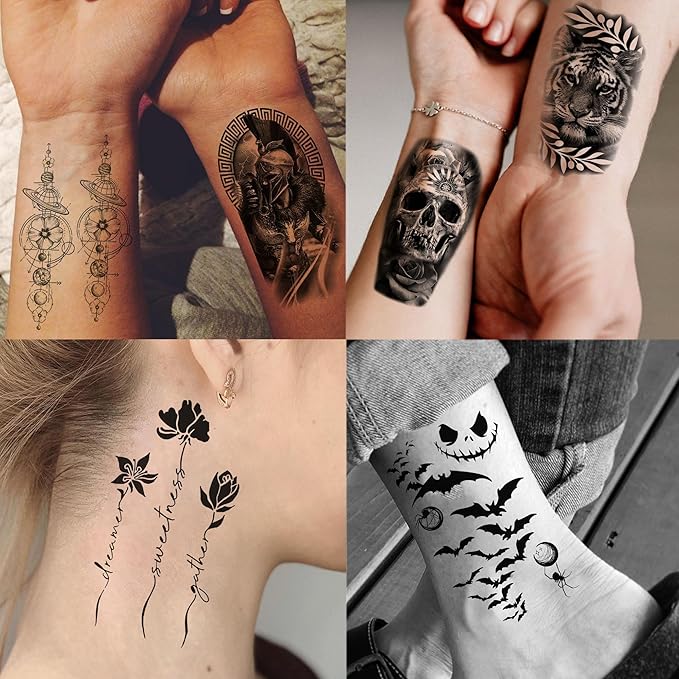 74 Sheets Black King Of The Greek God Zeus Temporary Tattoos For Women Men Adults Mythology, Poseidon Trident Halloween Fake Tattoo Stickers Compass Tribal Eye Totem, Temp Gothic Tattoo Lightning Bolt