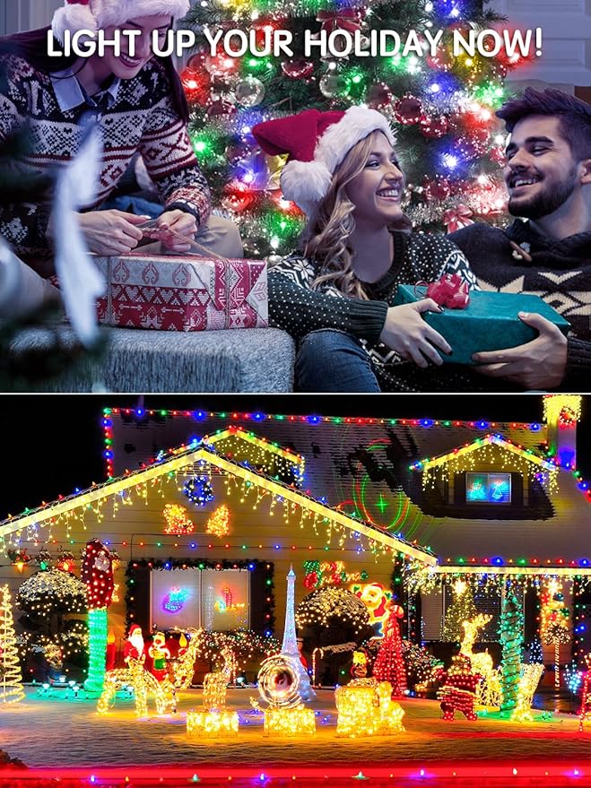 115FT 300 LED Christmas Lights Outdoor, Warm White & Multicolor Color Changing String Lights with Remote Control, 8 Modes Fairy Light Plug in Waterproof for Christmas Tree Xmas Decorations Party