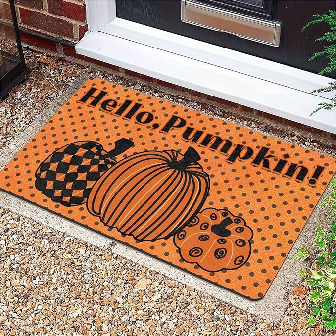 Fall Welcome Maple Leafs Decorative Door Mat, Autumn Thanksgiving Doormat for Indoor Outdoor Entrance Floor Mats,Fall Pumpkins Non Slip Harvest Vintage Decor Rubber Welcome Mats 30" x 18" Inch