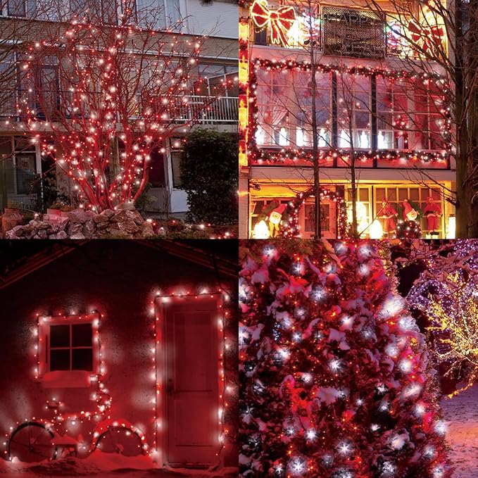 LAMPHOME 1200LED (24pk of 50L) String Lights, LED Christmas Lights, 6" SPACING,Green Wire, Red and White