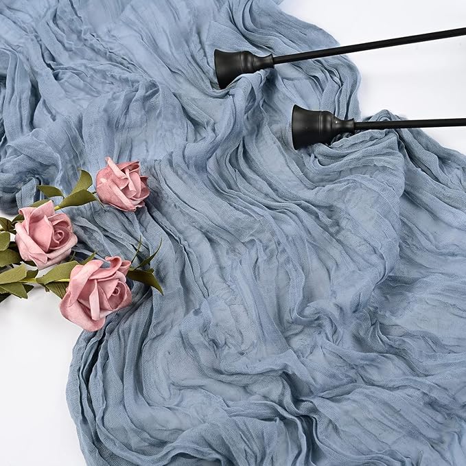 12 Pack Cheesecloth Table Runner, 35x120 Inch Boho Gauze Dusty Blue Table Runner 10 Ft Long Rustic Sheer Cheese Cloth Table Decor for Wedding Party Baby Shower Christmas