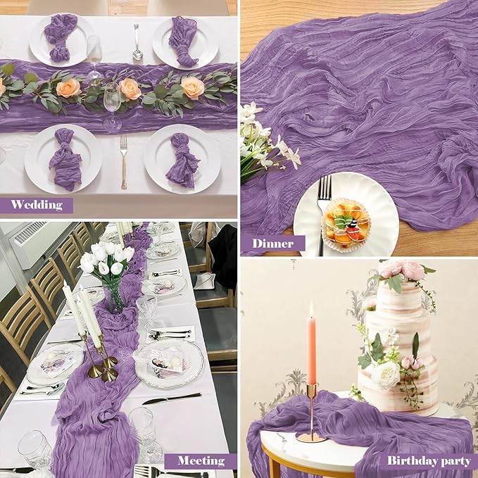 2 Pack 10 Ft Cheesecloth Table Runner Purple Gauze Long Table Runners Boho Gauze Cheese Cloth Table Runner Rustic Sheer Runner for Wedding Party Table Decor ( 35 x 120 Inch )