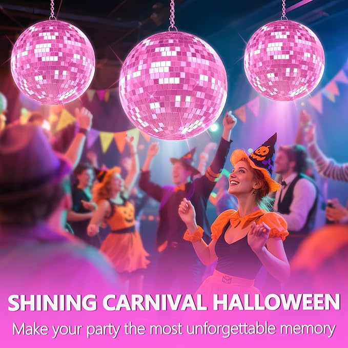 Disco Ball, 12/16/20 Inch Hanging Disco Ball, Mirror Ball for Party Decoration, Wedding, DJ Club, Stage, Birthday, Christmas, New Years Celebration (Pink, 20Inch)