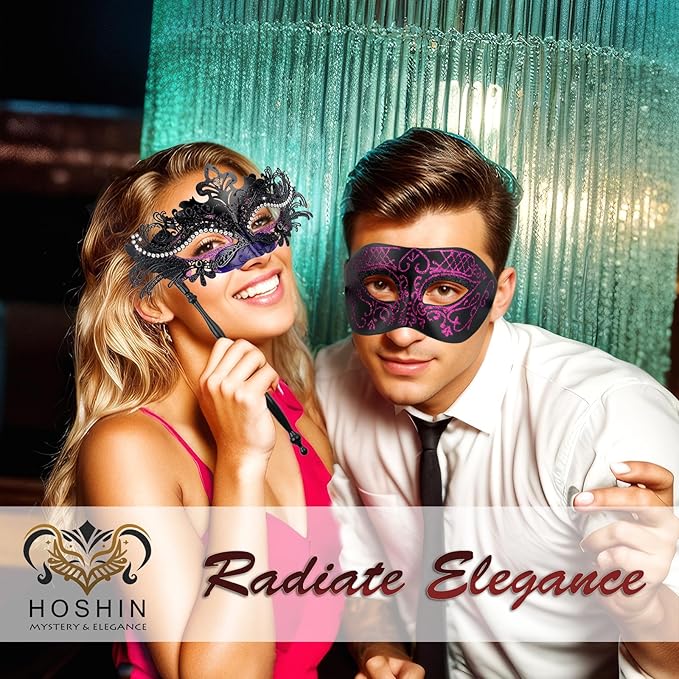 Hoshin Masquerade Mask for Couple, Mardi Gras Deecorations Venetian Masks with Stick for Womens