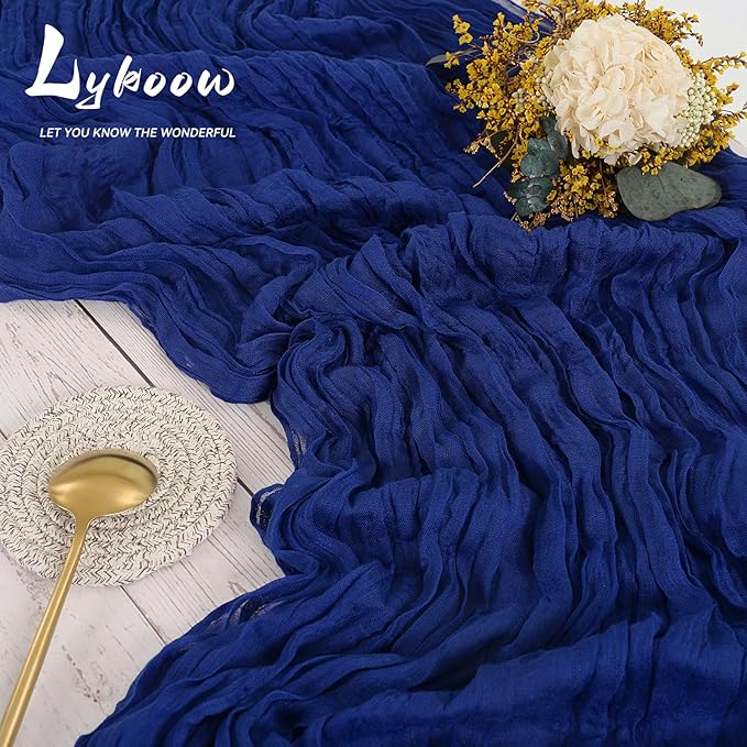10 Packs Cheesecloth Table Runner Royal Blue, 10Ft x 35" Dark Blue Rustic Gauze Boho Wedding Table Runner Decoration, Wedding Table Decor Table Cloth for Wedding Party Bridal Shower Table