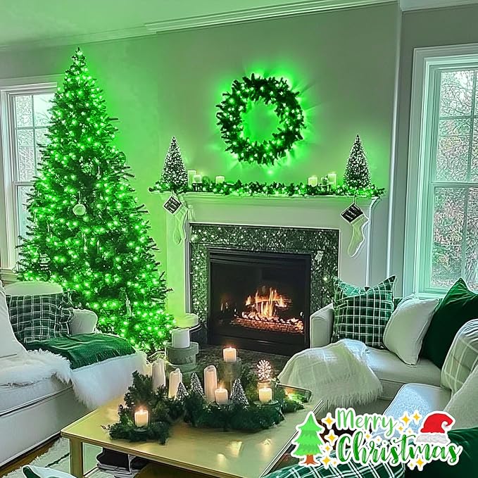 JMEXSUSS Connectable 100 LED Green Christmas Lights, 8 Modes Plug-in Green Lights Indoor, 33ft Clear Wire Grinch Twinkle String Light Outdoor for Grinch Christmas Tree Xmas Decor