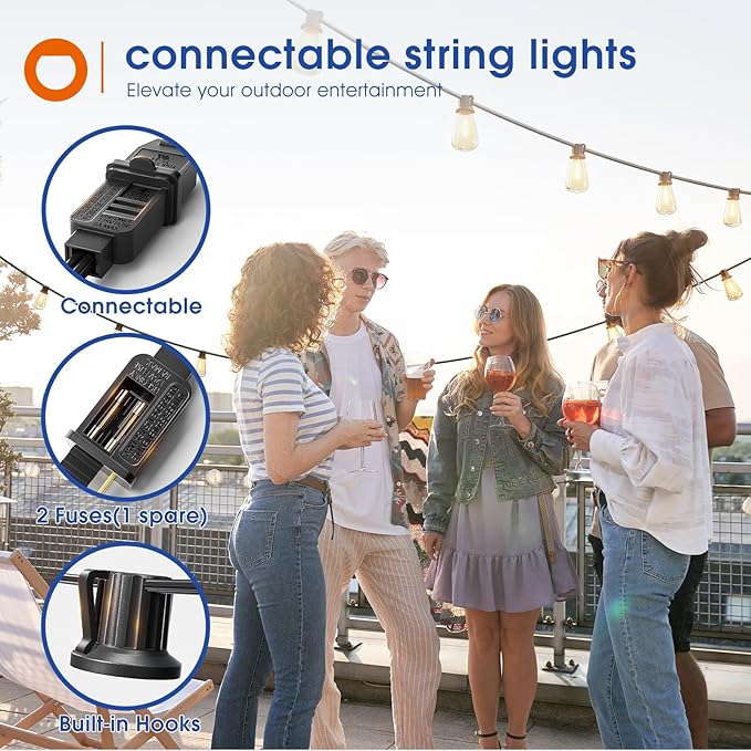 addlon 200FT(50FT*4) LED Outdoor Lights Waterproof Patio Lights with 64 Shatterproof ST38 Replaceable Bulbs(4 Spare), Dimmable Outside Hanging Light Connectable for Porch, Backyard