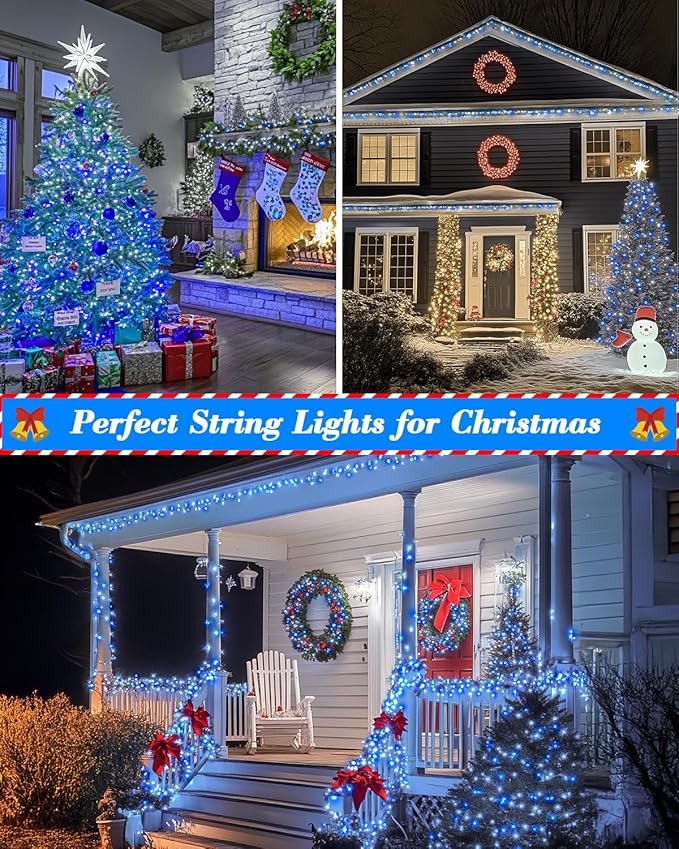 LED Christmas Lights, Extra Long Outdoor String Lights Waterproof, Timer & Memory, 8 Modes Dimmable Plug in Fairy for Outside Tree Wedding Patry (Blue and White, Total 710FT 1800 LED)