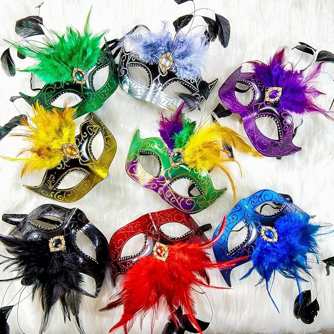 2025 Masquerade Mask for Women with Feathers - Venetian Masquerade Mask for Carnival Ball, Mardi Gras, Prom