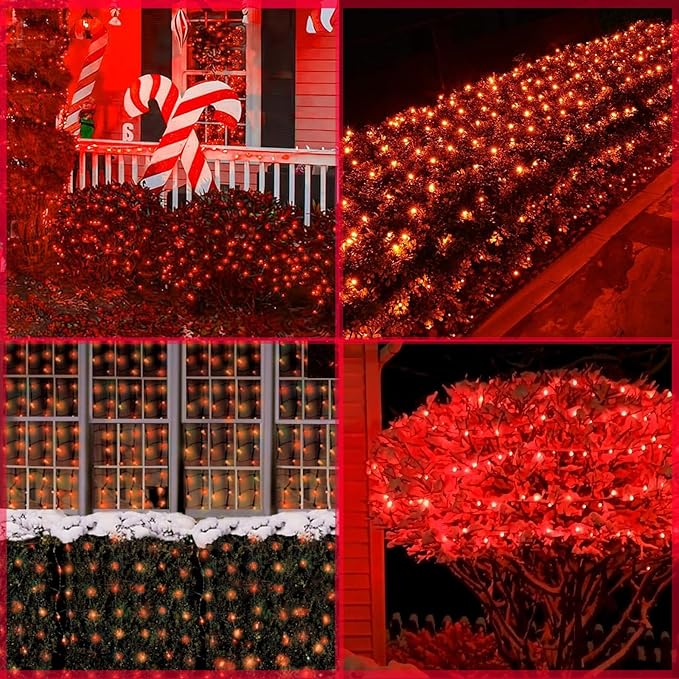 120Led Red Halloween Christmas Net Lights Outdoor 5ft x 6ft Connectable, 8 Modes Waterproof Black Wire 29V Plug in Mesh Net Christmas Lights for Garden, Yard, Bushes, Trunk, Xmas Tree Decor (Red)