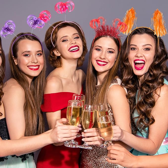 Censen 24 Pcs Pom Pom Headband Tinsel Wrapped Ponytail Head Bopper Costume Headwear Halloween Party Accessory