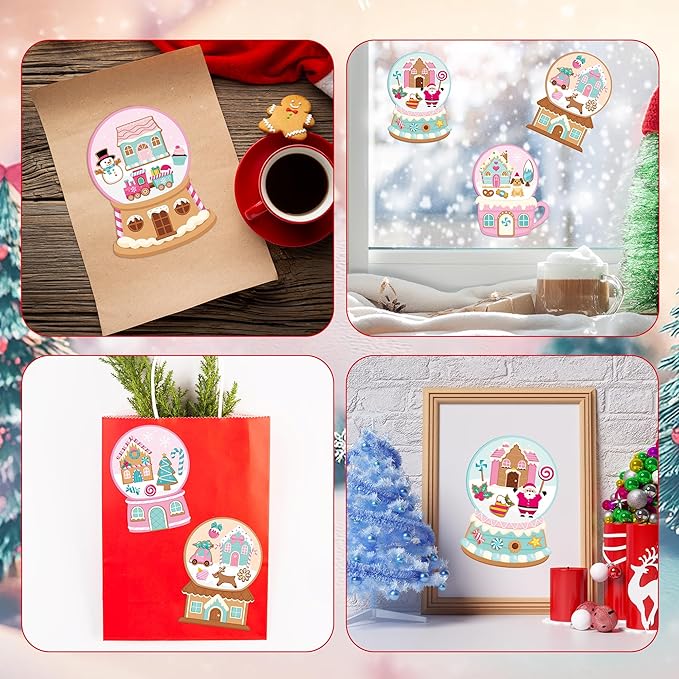 CY2SIDE Christmas Snow Globe House Stickers - 40PCS Pink Gingerbread House Make a Face Sticker Sheets for Kids School Reward, DIY Crystal Ball Sticker Game Xmas Winter Party Favor for Home Fun Project