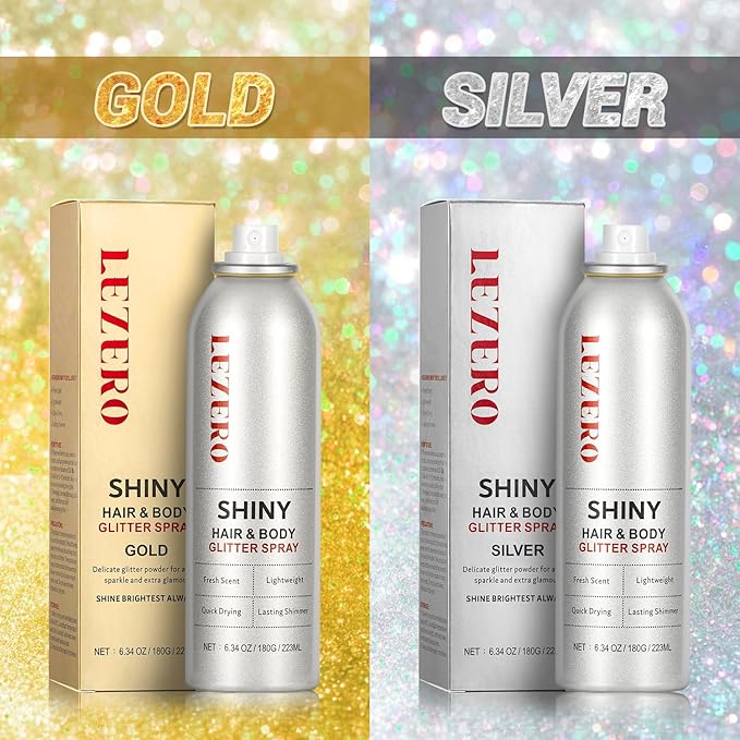 Hair and Body Glitter Spray for Women Kids, 6.34OZ Large Capacity Original Temporary Shimmery Glitter Spray for Festival Rave Outfits Accessories, Singer Concert, Wedding Season, Dazzle Gold