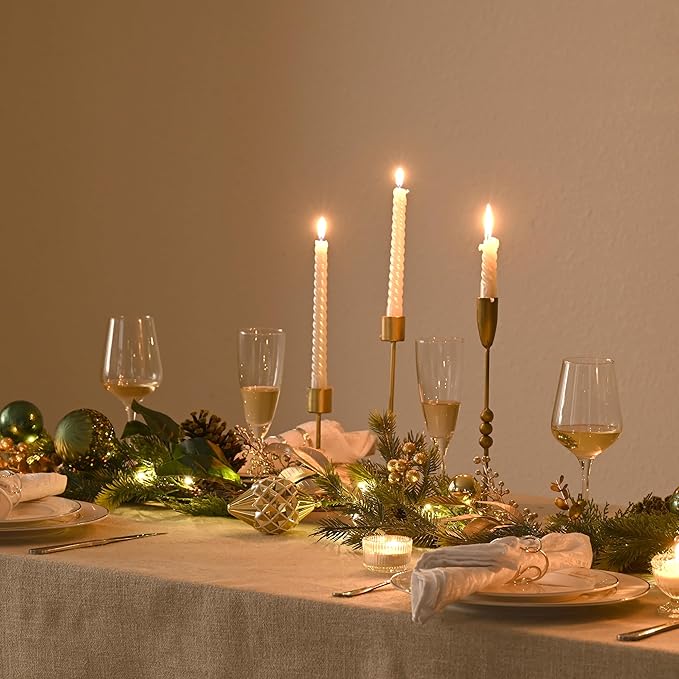 Decorbyhannah Green Gold Christmas Garland with Ornaments, 9ft Christmas Garland with Lights for Mantle, Battery Operated Xmas Garlands for Home Decorations
