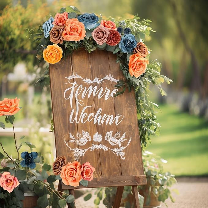 AGIRL Artificial Flowers Combo Silk Mix Purple Fake Flower with Stems for DIY Wedding Bouquets Centerpieces Arrangements Table Chair Decor Baby Shower Home Decor (Teal Orange)