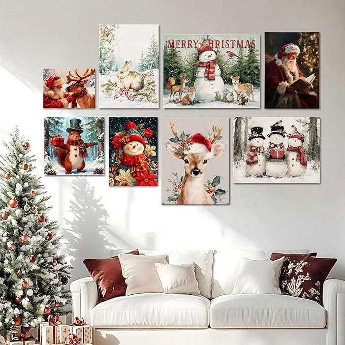 Santa's Reindeer Framed Christmas Wall Art - Festive Holiday Canvas Prints for Living Room Decor, Santa Claus Themed Bedroom Wall Decoration, Ready-to-Hang Christmas Gift Artwork for Home & Office