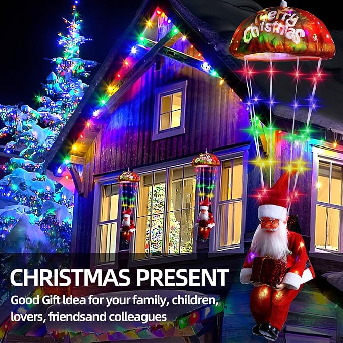 Christmas Decorations Santa Claus Lights,LED Parachute Lights,3AA Battery Box Christmas Decor Window Lights Outdoor, Hanging Xmas Lights, Holiday Indoor Porch Garden Party (Colorful LED)