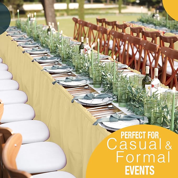 Exquisite Ruffle Table Skirt Light Yellow 6 Pack 14 Ft Long Table Skirts for Rectangle Tables 6ft Plus or Round Tables Skirts with Adhesive Strip for Gender Reveal Decor & Happy Birthday Parties