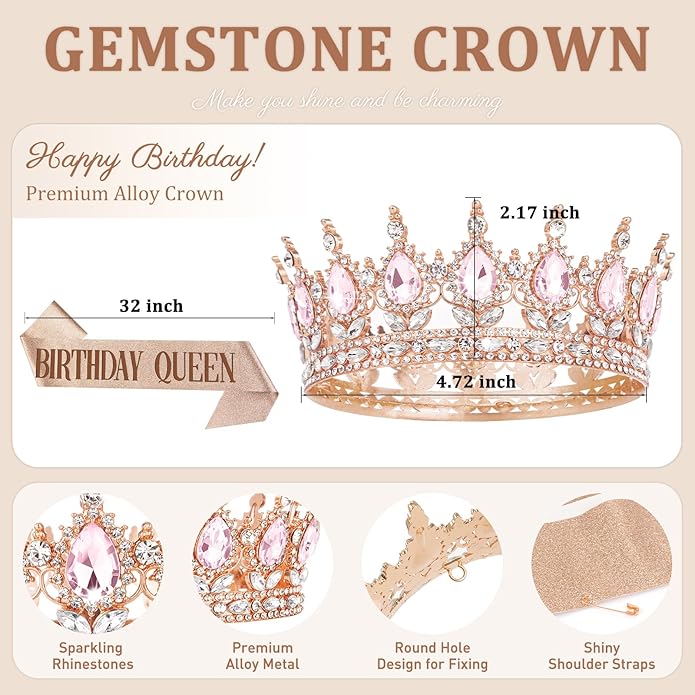 Gold Crown for Women, Crystal Queen Tiaras Headband Wedding Bridal Hair Accessories, Birthday Party Prom Cake Topper