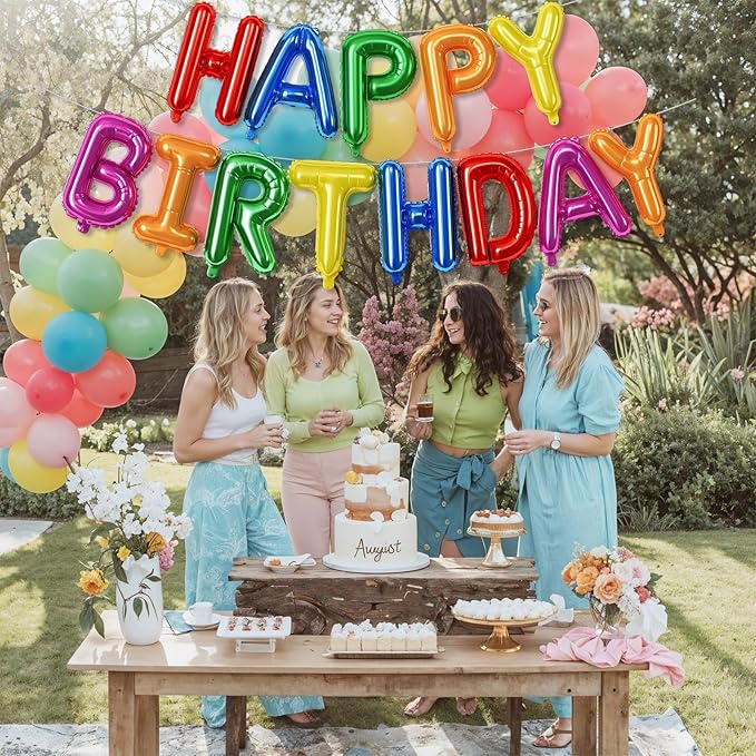 16 Inch Happy Birthday Banner Balloon - Rainbow Letters Foil Balloons, Self Inflating Multicolor Bunting for Kids Girls Boys Colorful Party Decorations