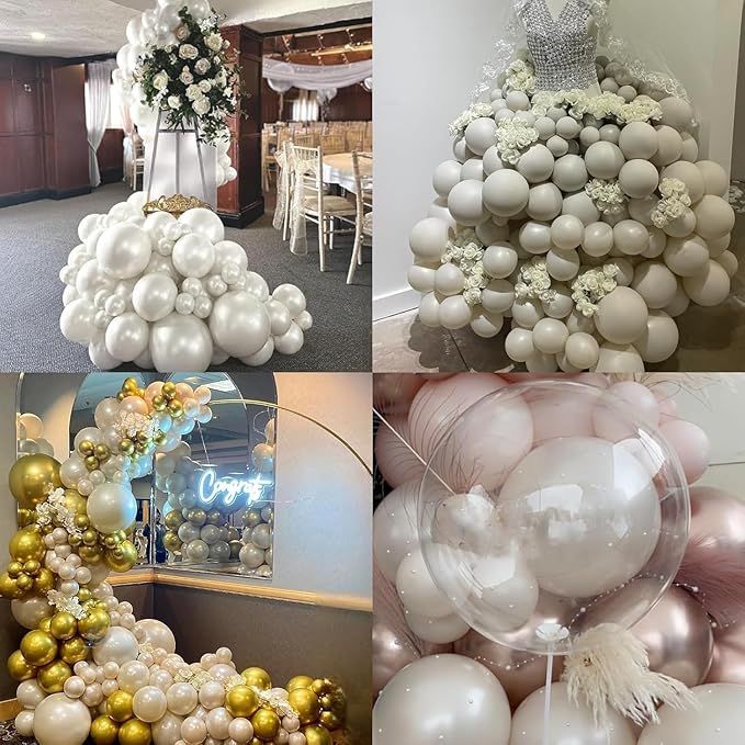 Pearl White Sand Balloons Pearl Beige Balloons Garland Arch Double-Stuffed White Balloon Different Sizes 18/12/10/5inch 61pcs Ivory Cream Balloon for Wedding Birde to be Birthday Anniversary Decor