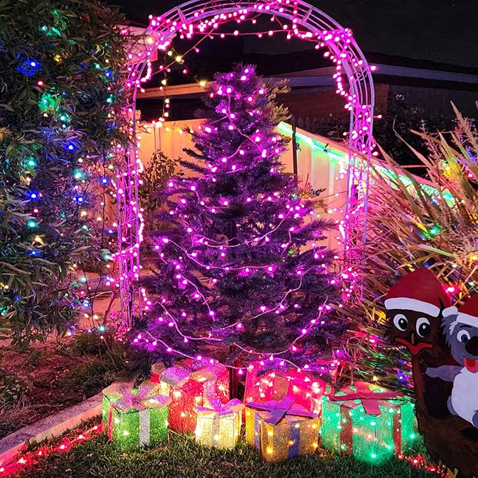 100FT 300 LED Christmas Lights Outdoor, Plug in Christmas String Lights Indoor, Waterproof & 8 Modes & Timer Function, Connectable Fairy Twinkle Light for Home Wedding Tree Party Decor, Pink