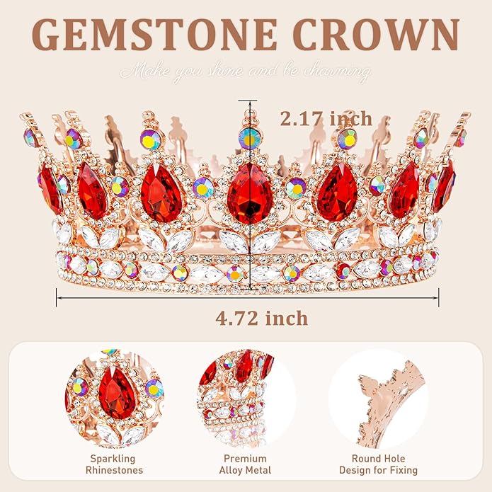 Gold Crown for Women, Crystal Queen Tiaras Headband Wedding Bridal Hair Accessories, Birthday Party Prom Cake Topper