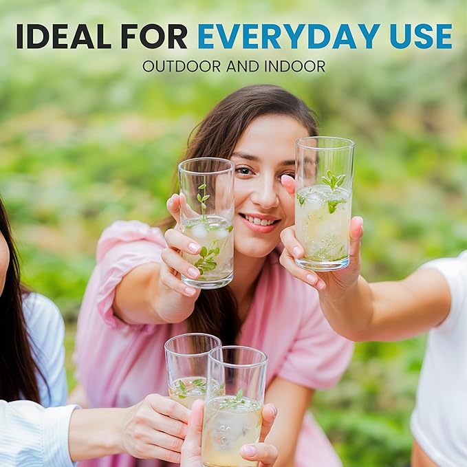 Zulay Kitchen Acrylic Glasses Drinkware - 6 Piece Unbreakable Plastic Tumblers - BPA-Free, Reusable Plastic Drinking Glasses for Home & Outdoors - Stackable, Lead-Free & Dishwasher Safe - (16 oz)