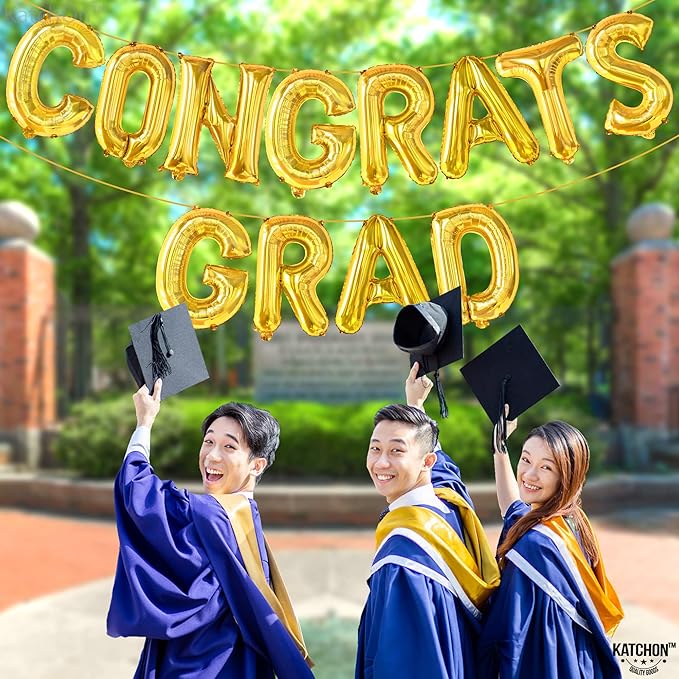 KatchOn, Gold Congrats Grad Balloons - 16 Inch | Congrats Grad Banner For Graduation Decorations 2025 | Congratulations Banner For 2025 Graduation Decorations | gold graduation balloons