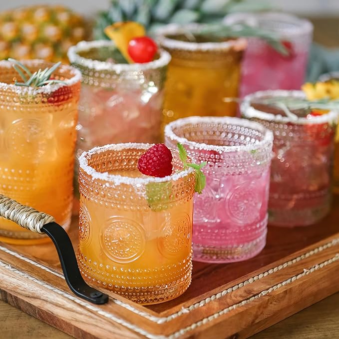Kate Aspen Hobnail Beaded Floral Amber Drinking Glasses Set of 6, (10 oz) Vintage Glassware Cocktail Glass Set, Juice Glass, Water Cups Great Hostess Gift & Gift for New Home Owners (Pack of 4)