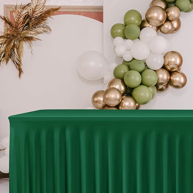 HolidayIdeas 2 Pack Hunter Green Spandex Table Skirt for 6ft Rectangle Desk, 72 Inch Fitted Cover for Christmas Dinner Buffet