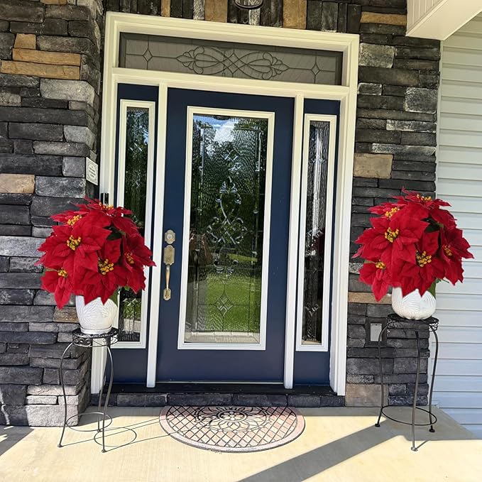 16" Poinsettias Artificial Christmas Flowers 11 Heads Fake Poinsettia Plants for Home Porch Garden Office Indoor Outdoor Christmas Winter Decorations Red