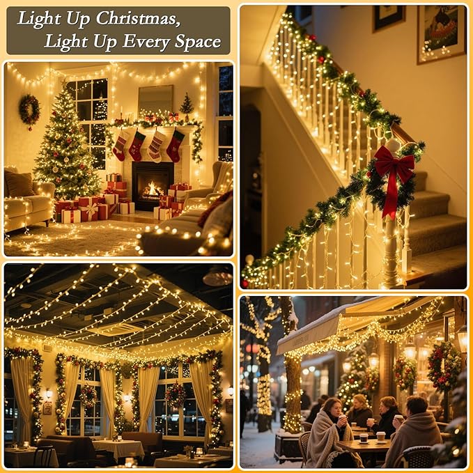 66FT 200 LED Christmas Tree Lights, Bright Warm White to Multicolor Outdoor Christmas String Lights for House, Fairy Lights with 11 Modes, Waterproof & Durable Indoor Outdoor Decor