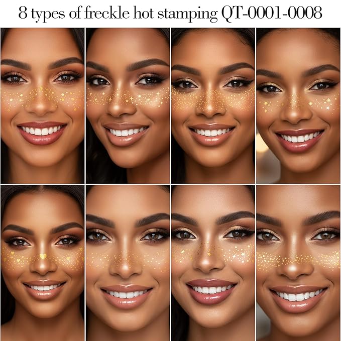 16 Pcs Face Glitter Freckles,Sparkle Freckle Temporary Tattoo.Tattoo Freckles Sparkle for Body and Face,Glow Up Makeup Patches Cosmetic Glitter for Festival Rave Prom