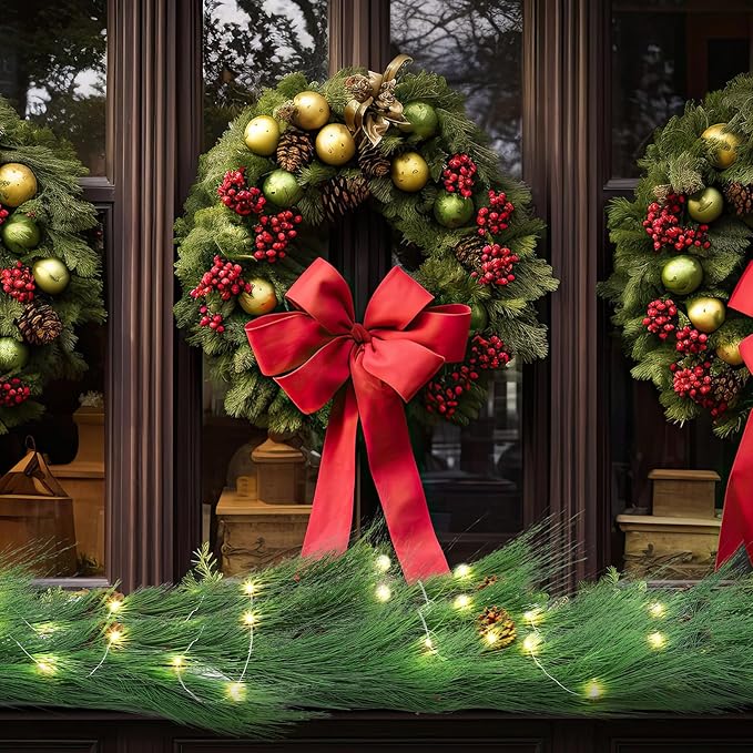 Jutom 2 Set 13.2ft Christmas Deluxe Norfolk Pine Garlands Artificial Long Needle Pine Cone Garland Realistic Xmas Cedar Garland for Holiday Mantle Table Indoor Outdoor Decor