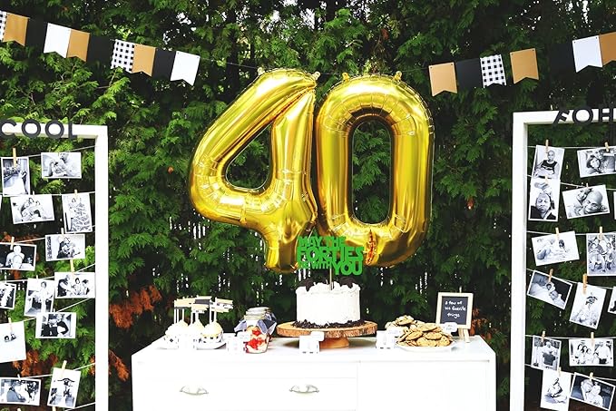 May The Forties Be With You Cake Topper - Glitter Green 40th Birthday Cake Decorations, 40th Wedding Anniversary Cake Pick (Green)