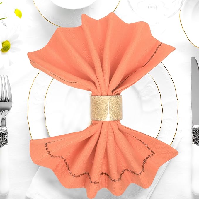 Urban Villa Halloween Cloth Napkins Orange Black Dinner Napkins Set of 12 100% Cotton Hemstitch Washable Absorbent Napkins Soft Durable Reusable-Ideal for Everyday Use Parties Wedding Thanks Giving