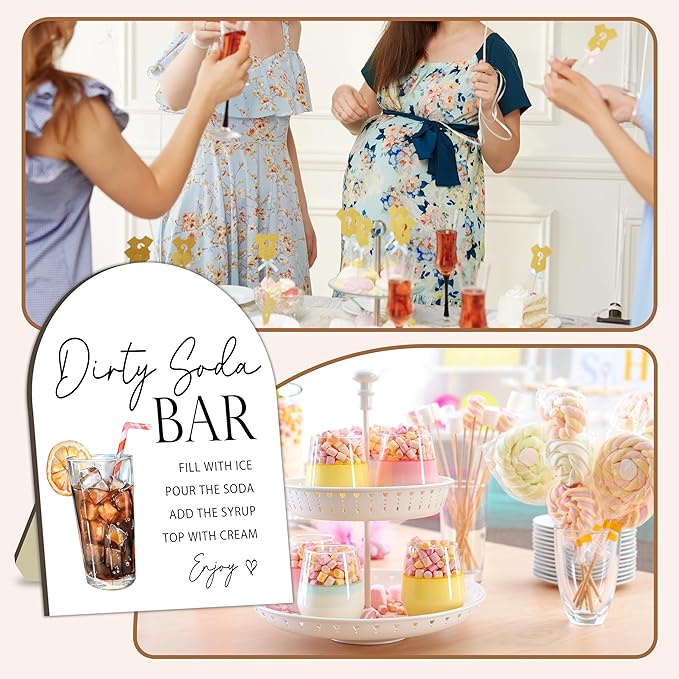 Soda Bar Wooden Tabletop Welcome Sign, Soda Bar Baby Shower Drink Station Sign for Babies Party Decoration, Beverage Setup Board for Gender Reveal Party, Baby Shower Decoration Table Signs 8x10 Inch