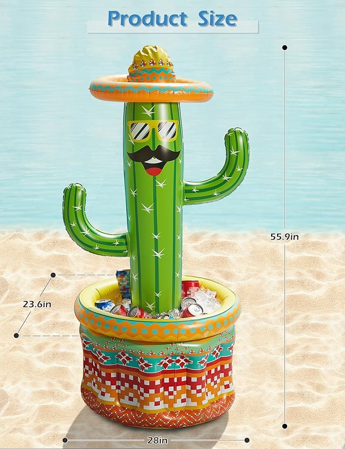 Jasonwell Inflatable Pool Party Cooler - Fiesta Cactus Ice Bucket Luau Hawaiian Tropical Beach Themed Birthday Easter Party Decorations Favors Outdoor Decor Pool Games Set for Kids Adult
