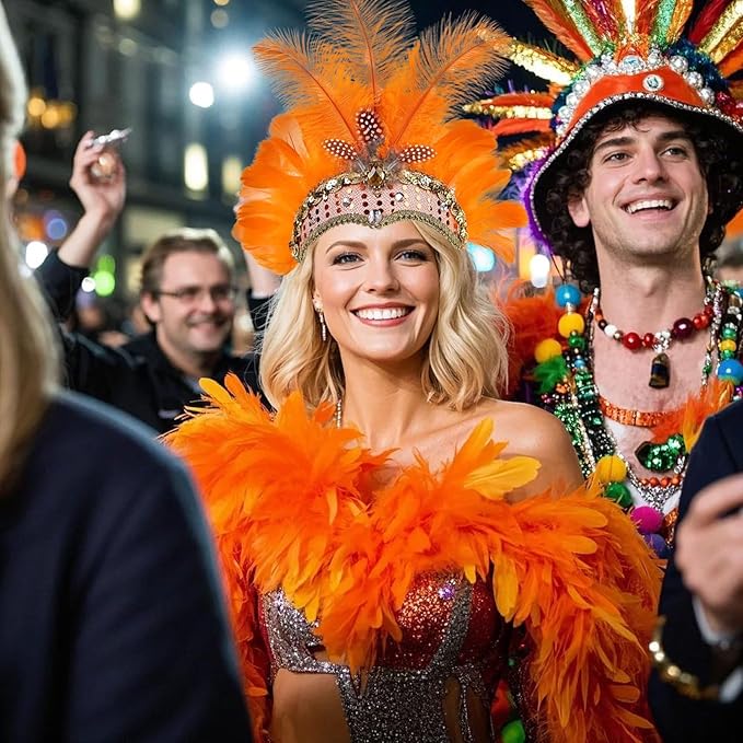 Women's Carnival Feather Headpieces Sequin Headdress for Wedding Masquerade Party Cosplay Feather Headbands