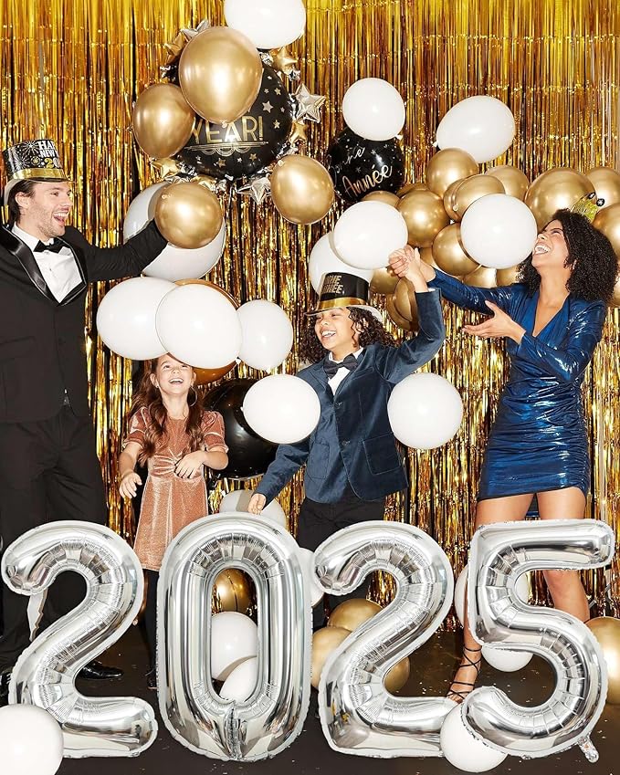 2025 Giant Silver Number Balloons - 32 Inch, Happy New Year Eve Party Supplies, New Year Decorations, Christmas & Graduation Decorations