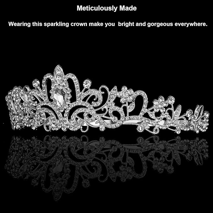 Tiara Crowns for Women,Princess Crown for Girls Crystal Queen Tiaras for Birthday Christmas Costume Bride Wedding Prom-Silver