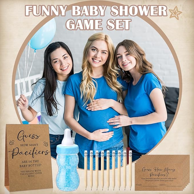 Roowest 512 Pcs Baby Shower Games Guess How Many Pacifiers Sign 100 Small Guessing Games 10 HB Pencils 750ml Milk Bottle 400 Acrylic Pacifiers Decoration for Guest Gender Reveal