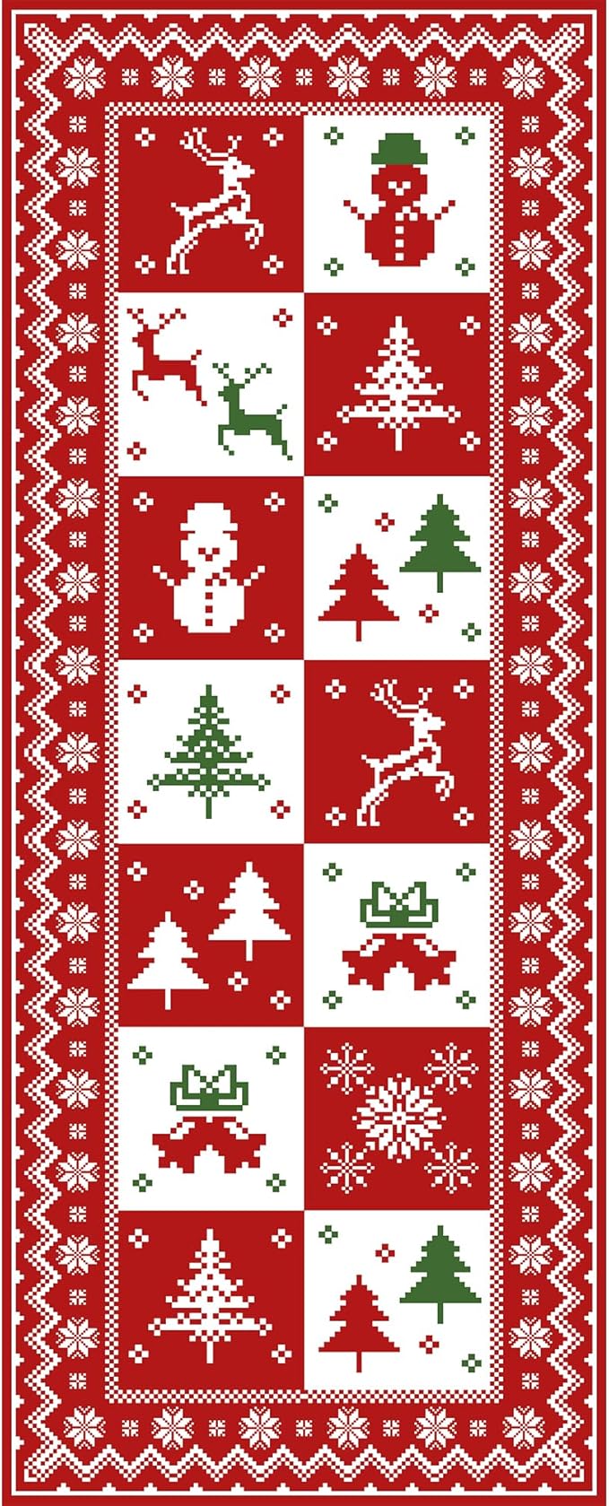 Christmas Runner Rug 2x5 Washable Rug for Hallway Kitchen Bedroom, Christmas Home Decor, Holiday Print Carpet, Low Pile Mat with Non Slip Backing, Red White Checkerboard