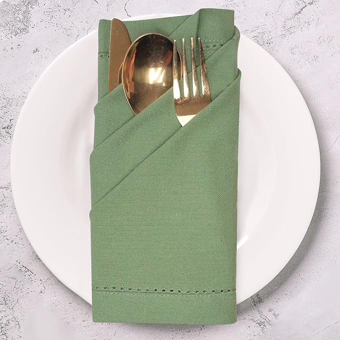 Urban Villa Cloth Napkins Sage Hemstitch Dinner Napkins Set of 12 20X20 100% Cotton Absorbent Washable Durable Reusable Cloth Napkins Ideal for Farmhouse Party Thanksgiving Harvest Fall Dinner Napkins