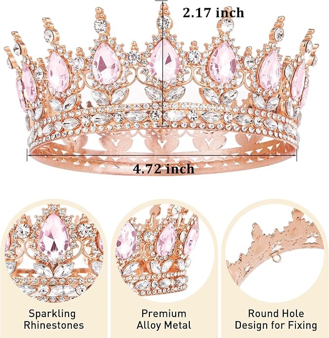 Gold Crown for Women, Crystal Queen Tiaras Headband Wedding Bridal Hair Accessories, Birthday Party Prom Cake Topper