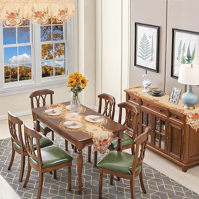 Simhomsen Thanksgiving Harvest Pumpkins Table Runners for Autumn Or Fall Decorations, Embroidery (14 ร 90 Inches)